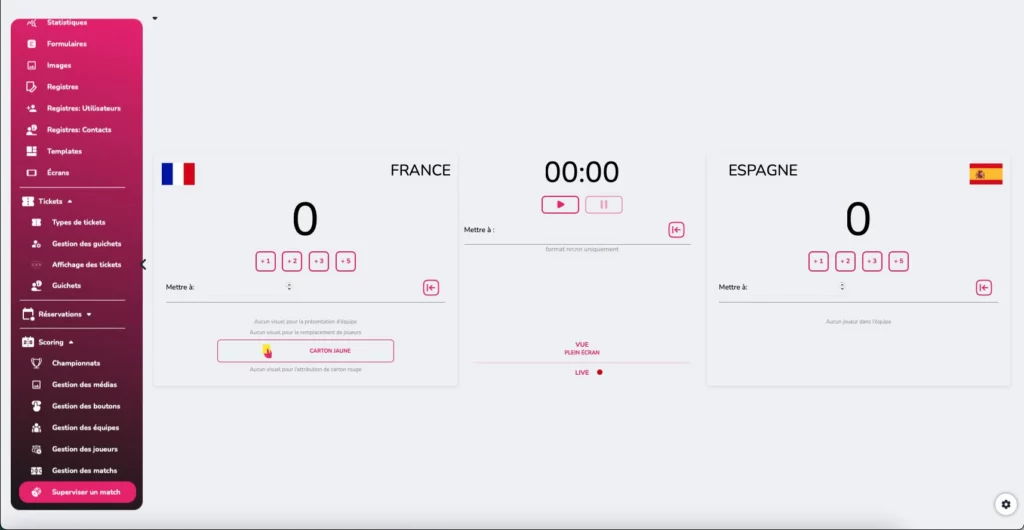 supervision ; match ; sport ; écran ; scoring ; empty ; logiciel