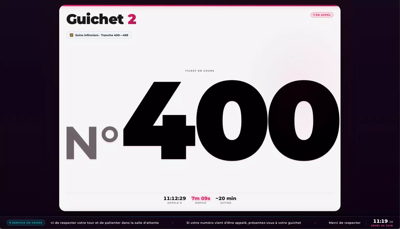 Affichage ticket ecran EMITY file attente