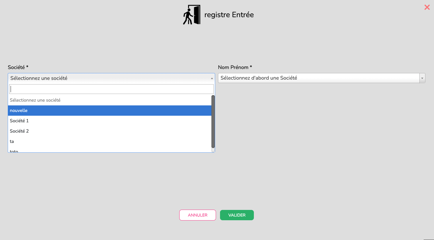 Liste de sociétés pré-renseignées EMITY - dropdown de sélection rapide pour le visiteur