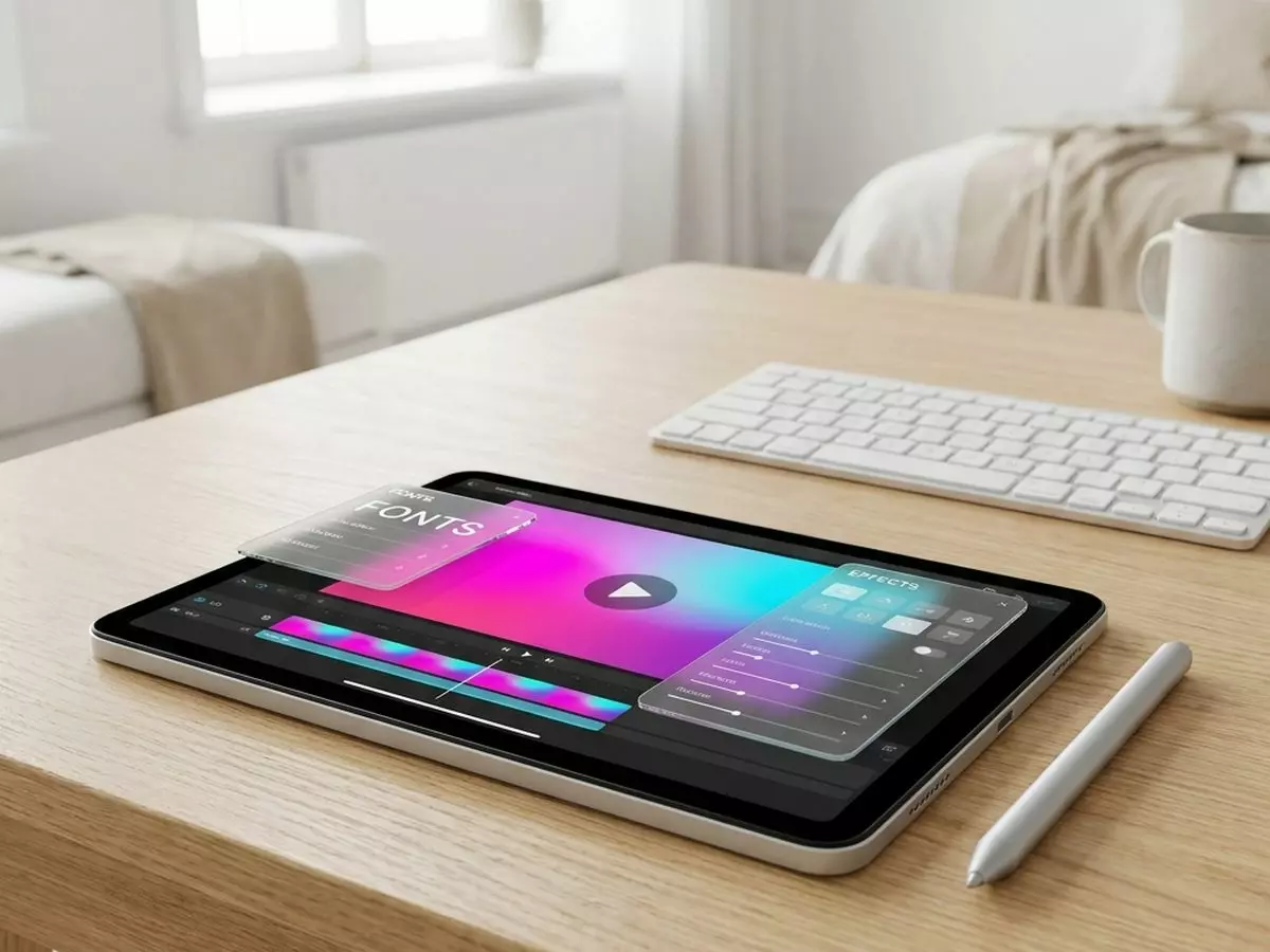 Éditeur Adobe Express affiché sur une tablette pour créer des visuels EMITY