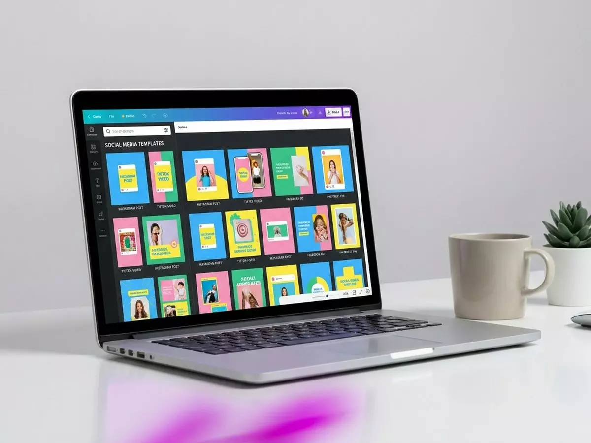 Modèles Canva ouverts dans le logiciel EMITY sur un ordinateur portable
