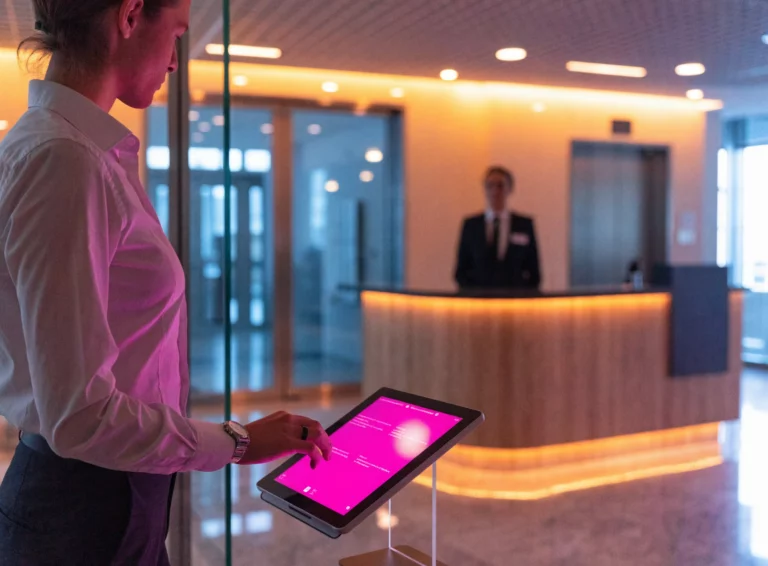 Registre d&rsquo;accueil visiteurs EMITY sur tablette &agrave; la r&eacute;ception