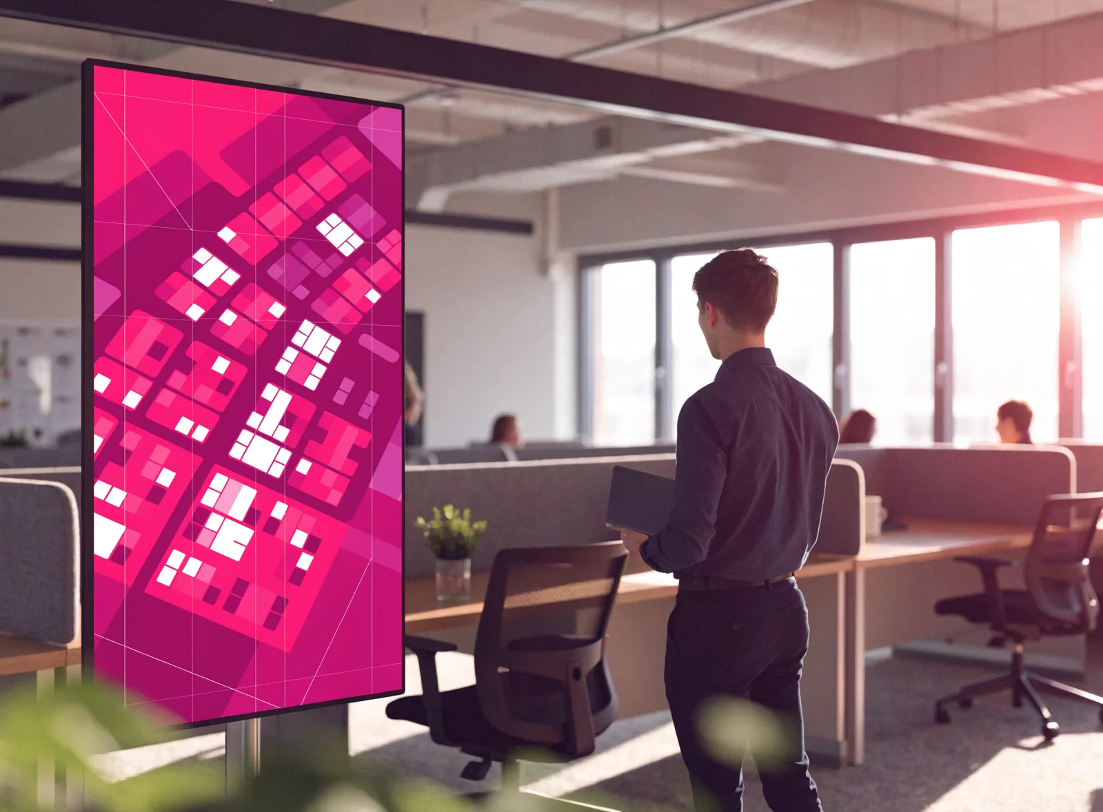 Portrait screen showing the floor map of available desks in a flex-office open space
