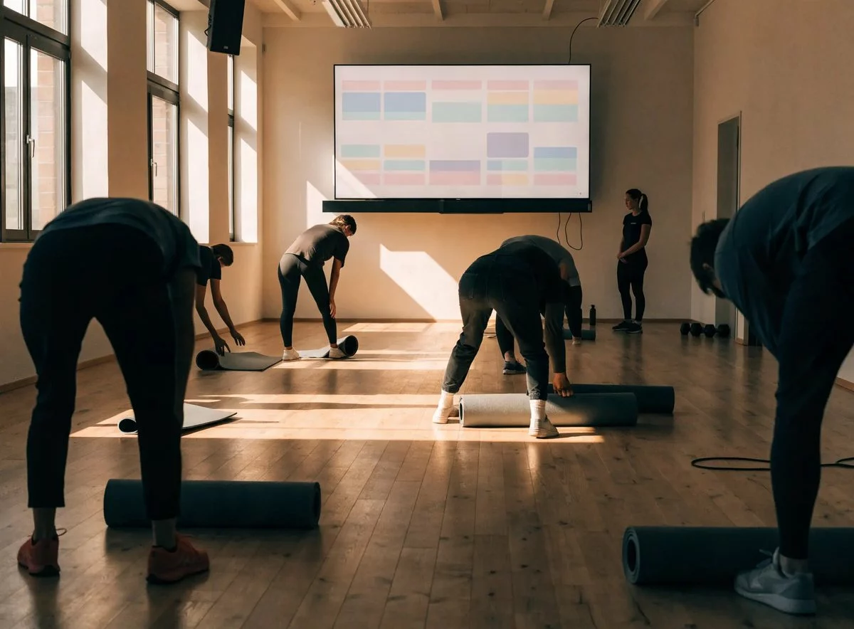 Planning des cours collectifs affiché sur un écran dans un studio de fitness
