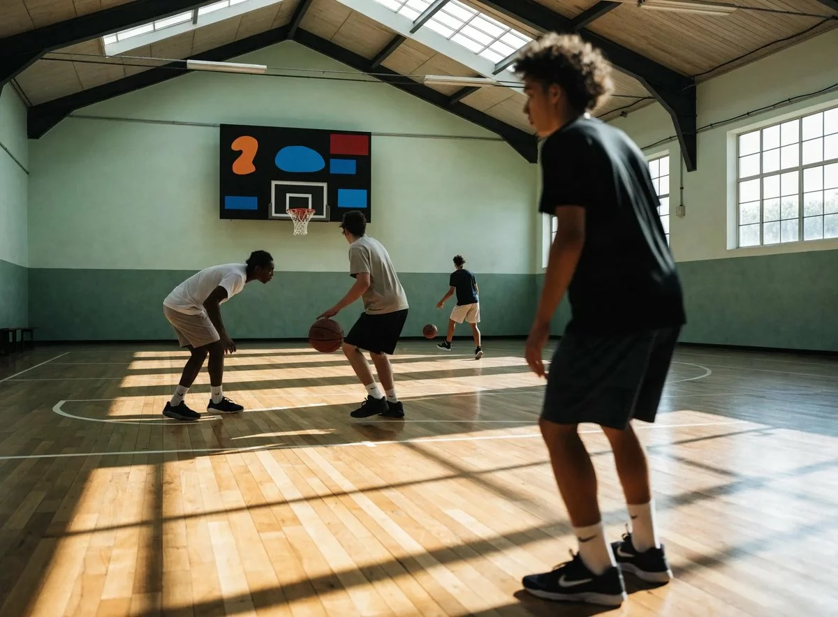 Tableau de score affiché dans un gymnase pendant un match