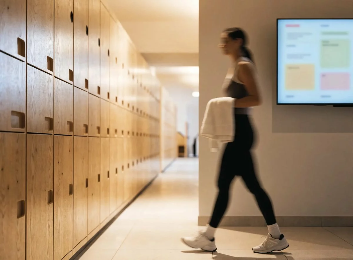 Écran d’information dans le vestiaire d’une salle de sport