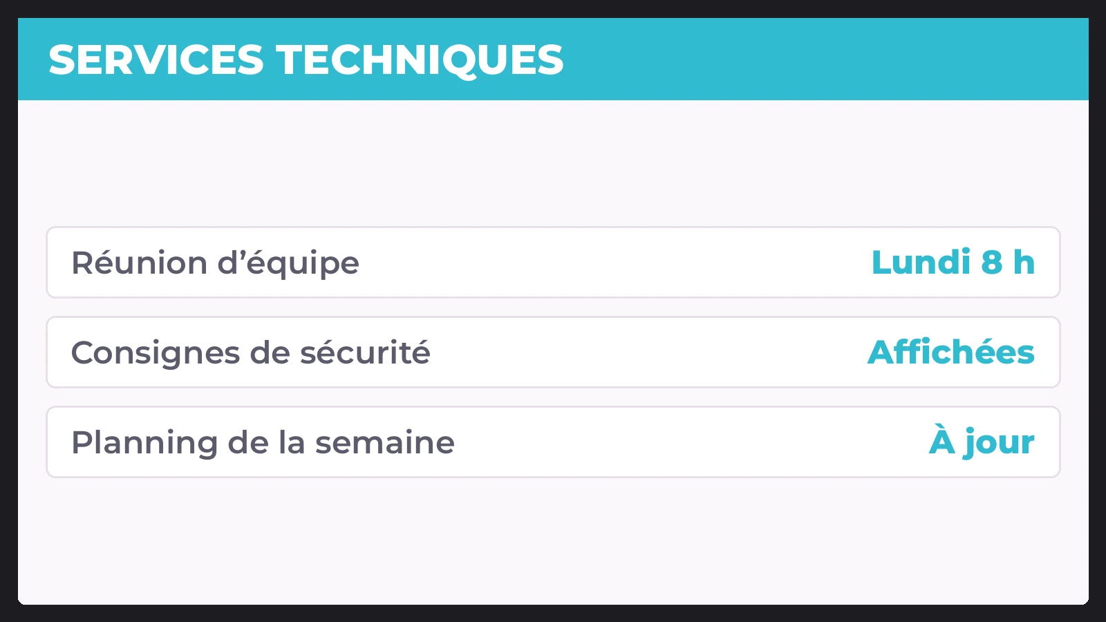 Maquette d&rsquo;&eacute;cran de communication interne aux services techniques