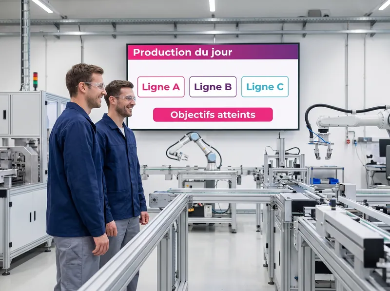 Atelier de production : écran des indicateurs du jour par ligne