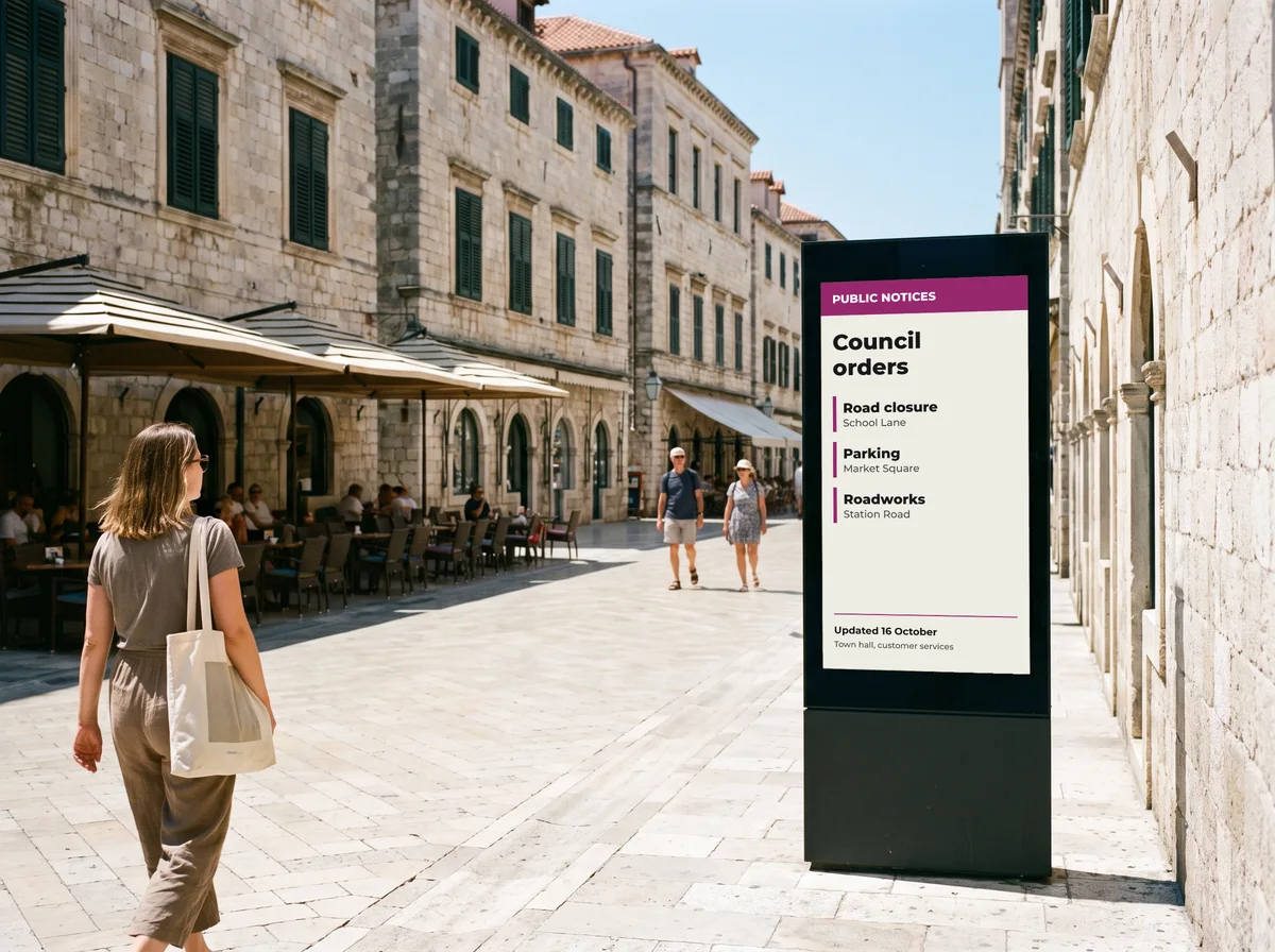 Colour E-PAPER display in daylight, showing practical information