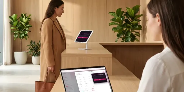 Reception: visitor at the EMITY check-in tablet
