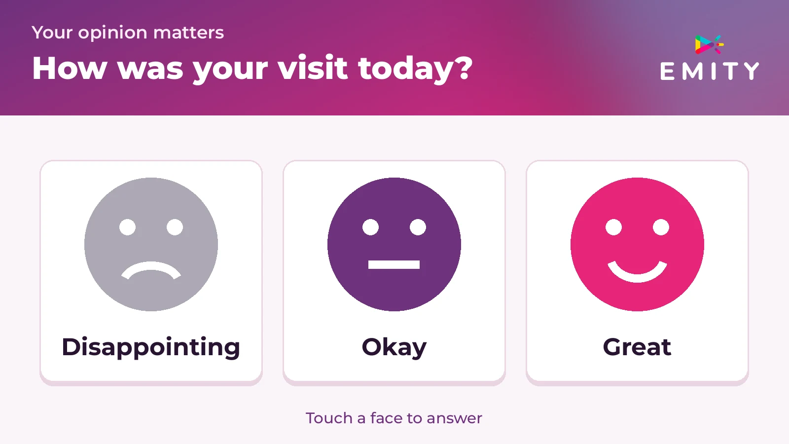 Three faces: Disappointing, Okay, Great